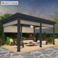 Pergola extérieure en aluminium sur mesure avec toit motorisé à lames orientables, pergola en aluminium avec toit rétractable et store enrouleur