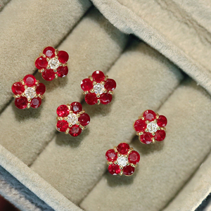 Aazuo, joyería fina de 18 quilates, oro amarillo macizo, rubí natural, diamantes reales, pendientes de moda, regalo para mujeres y niños, uso diario - Product Image 4