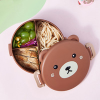 Boîte à lunch pour enfants en forme d'ours, réutilisable, écologique, portable, avec 3 compartiments, fourchette et cuillère, fermeture à clip, PP Round Face