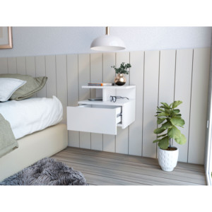 Mesita de noche flotante Flopini con 1 cajón y estantes -Blanco - Product Image 2