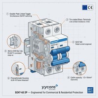 Interruptor Automático Miniatura Bipolar DZ47-63 2P, 6A-63A, 4.5kA, Curva C, IEC 60898-1, CE, 230V