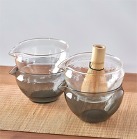 En stock, outils traditionnels pour la cérémonie du matcha, 7 pièces, bol à thé en verre résistant à la chaleur multicolores avec bec verseur, ensemble cadeau Matcha Chawan