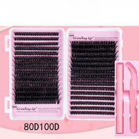 Kit de faux cils en grappe, cils 80D 100D avec colle et pince à épiler, longueurs mixtes 8-16mm