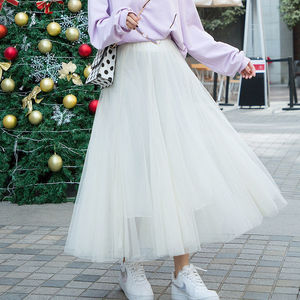 <span class=keywords><strong>Jupe</strong></span> longue plissée en <span class=keywords><strong>tulle</strong></span> pour femmes, été, maille, taille élastique, style A, <span class=keywords><strong>jupe</strong></span> décontractée à large ourlet pour filles - Product Image 2