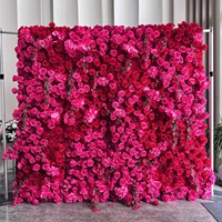 Dekorasi Dinding Bunga Hijau Putih 3D Berkualitas Tinggi Panel Mawar Sutra Buatan 5D untuk Latar Belakang Pernikahan atau Hari Valentine