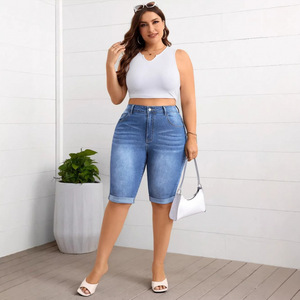 European and American plus high <b>waisted</b> <b>elastic</b> denim flared cropped pants for comfortable summer - Product Image 3