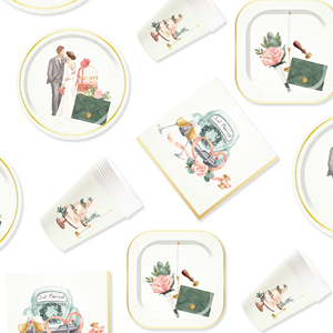 DAMAI 2026Happy Wedding Party Tableware Set Includes 7inch and 9inch Plate <b>Paper</b> Cup and Napkin for Wedding Table Decorations - Product Image 2