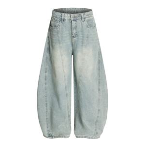 بنطلون جينز بتصميم جديد مرقع بنطلون جينز بساق واسعة وسكين منحني للرجال بنطلون جينز مستقيم فضفاض متوسط مغسول - Product Image 4