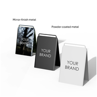 Support de logo de marque en métal personnalisé - Panneau de table autoportant pour le commerce de détail et les événements, en acier inoxydable durable, OEM/ODM acceptés