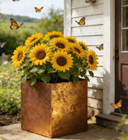 Jardinière carrée en acier corten avec finition rouille, durable pour la culture de légumes en extérieur à long terme, capacité de 72 L