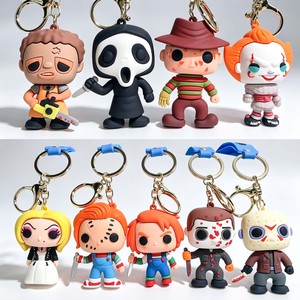 Porte-clés d'Halloween en silicone durable, 14 figurines de la série d'<span class=keywords><strong>horreur</strong></span> : Bébé fantôme, Tueur, Mariée fantôme, Poupées, Clown, Résurrection, en caoutchouc imprimé UV - Product Image 2