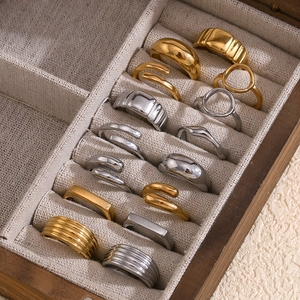 Moda europea y americana, joyería de diseño de nicho simple, acero inoxidable chapado con líneas de oro de 18 quilates, Rin abierto multicapa - Product Image 5