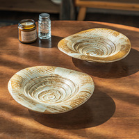 Bol de service en céramique Wabi-Sabi fait main, plat profond irrégulier en grès pour pâtes, soupes et salades, idéal pour hôtels et restaurants (vente en gros)