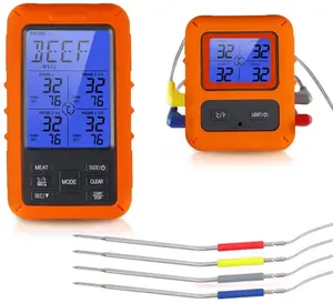 Draadloze Vlees Thermometer, Remote Koken Voedsel Roker Thermometer Met 4 Rvs Probes Voor Bbq