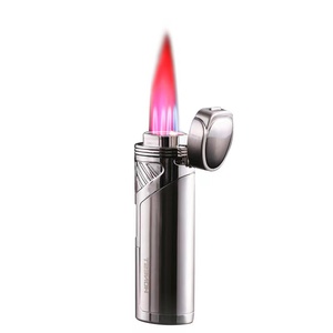 Briquet à cigare exclusif HD <span class=keywords><strong>2</strong></span> en 1, grand feu rose, quatre flammes, torche, perceuse à cigare coupe-vent pour cigare - Product Image 1