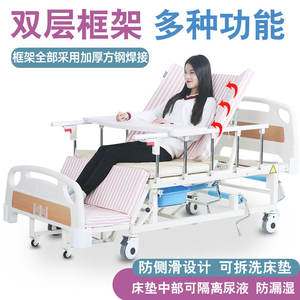 Cama de enfermería manual de acero inoxidable de longitud completa con orificio para inodoro y barandillas para el cuidado de pacientes mayores, uso en dormitorio - Product Image 2