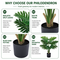 Arbre artificiel Philodendron de 90 cm en PE, aspect naturel, durable, écologique, résistant aux UV, ignifuge, moderne, pour intérieur
