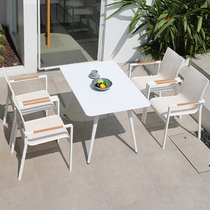Ensemble de meubles de patio extérieur en aluminium moderne, <span class=keywords><strong>table</strong></span> et chaises de <span class=keywords><strong>jardin</strong></span> pour restaurant, école, café, maison et pelouse, <span class=keywords><strong>couleur</strong></span> blanche - Product Image 2