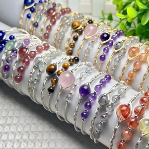 Chất lượng cao pha lê đá quý đôi vòng tròn Vòng đeo tay thạch anh tím Rose Quartz dây bọc đá Cuff Bangle cho phụ nữ Quà Tặng - Product Image 1