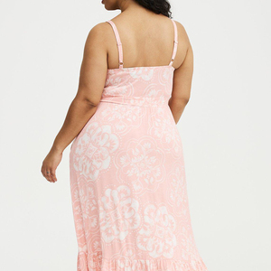 <span class=keywords><strong>Robe</strong></span> longue rose à fleurs grande taille pour <span class=keywords><strong>femme</strong></span>, bretelles spaghetti, style bohème à volants, pour l'été, pour femmes rondes, prix usine, personnalisation OEM - Product Image 4
