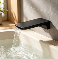 Robinet de baignoire mural HONGDEC moderne noir mat avec bec cascade long et plat pour salle de bain