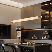 Lampe suspendue linéaire en onyx naturel, tube long en albâtre, éclairage LED en marbre pour îlot de cuisine, table, hôtel, villa, restaurant