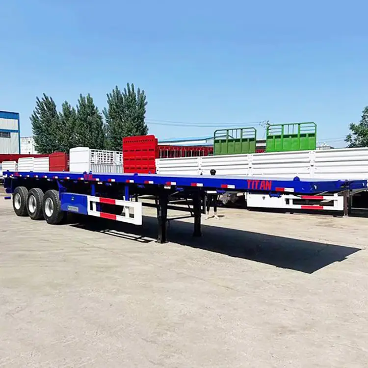 Diskon besar 3 AS 40 kaki wadah Semi Trailer Chassis mobil Trailer tempat tidur datar wadah Flatbed Semi Trailer untuk pasar Afrika