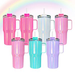 Gobelet isotherme pour enfants en acier inoxydable de 20 oz avec poignée, brillant, holographique, pailleté, à sublimation - Product Image 1