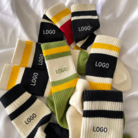 Chaussettes côtelées personnalisées avec logo brodé, en coton, épaisses, athlétiques, décontractées, pour hommes