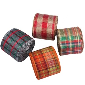 Pita Imitasi Kain Goni Motif Kotak-kotak Berkilau dengan Foil Emas, Pita Tartan Skotlandia, Benang Tenun, Tepi Benang Pancing untuk Natal - Product Image 4
