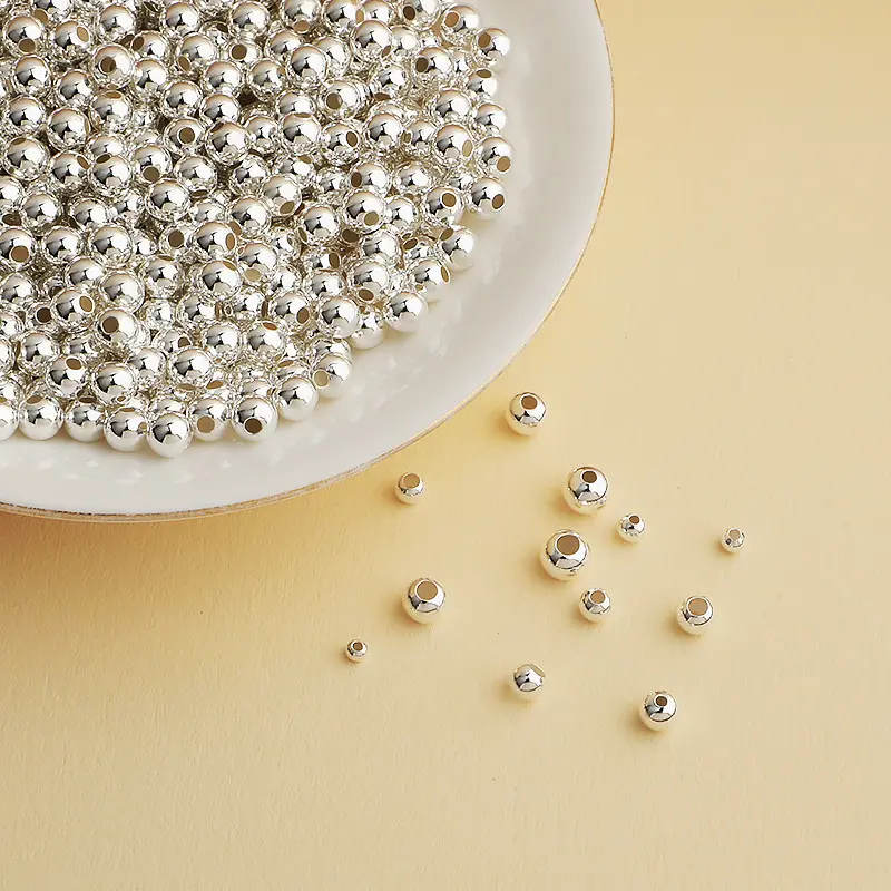 100 pz/borsa 925 in argento Sterling, perline rotonde, accessori per perline, perline in argento, perline per bracciale, gioielli