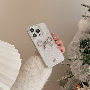 Custodia per <span class=keywords><strong>iPhone</strong></span> 14, 15 Pro Max, 13, 12, 11, <span class=keywords><strong>Xs</strong></span> Max, <span class=keywords><strong>iPhone</strong></span> 16, 17 in Stile Coreano Semplice con Fiocco Trasparente in Resina Epossidica Glitterata - Product Image 2