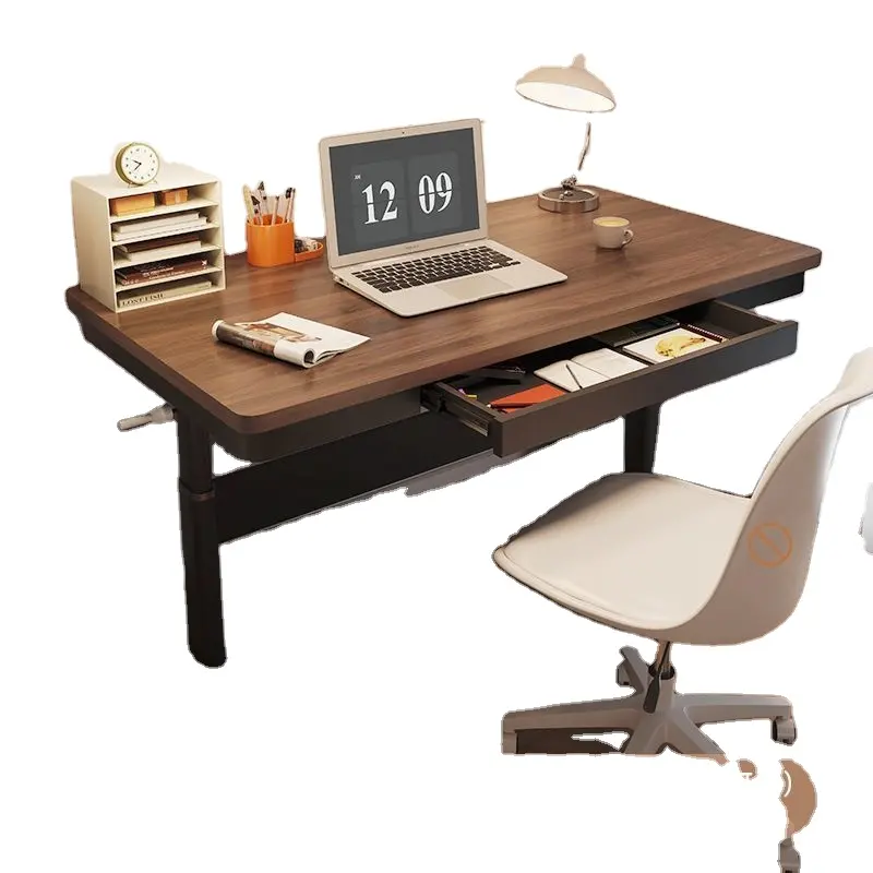 キーボードトレイ付きの家庭用ミニマリストの小さな木製テーブルオフィスデスクを持ち上げる