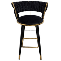 Tabouret de bar contemporain en velours avec accoudoirs et pieds en métal doré, chaises de bar pour comptoir de bar et salle à manger