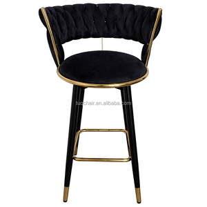 Tabouret de bar contemporain en velours avec accoudoirs et pieds en métal doré, chaises de bar pour comptoir de bar et salle à manger - Product Image 2