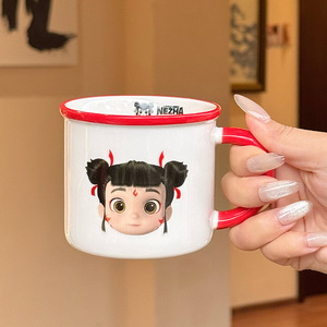 Tasse en céramique Nezha avec poignée, design de dessin animé, pour filles, cadeau d'anniversaire, usage domestique ou au bureau, tasse individuelle - Product Image 1