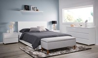 Ensembles de meubles de chambre à coucher en bois blanc moderne 4 pièces avec cadre de lit Queen Size commode 2 tables de chevet pour meubles de chambre à coucher