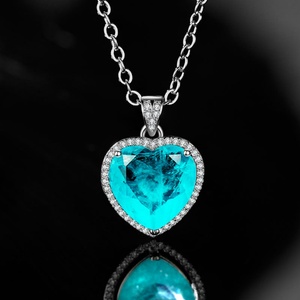 Fashion Jewelry Eco-friendly <b>Copper</b> 12*12MM Simulation Paraiba Blue Zircon Gemstones Love Heart Pendant Necklace for Daily Wear - Product Image 5