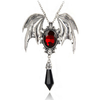 Collier et porte-clés gothiques Aile de Démon en métal argenté antique avec pendentif goutte en cristal multicolore, bijou cadeau pour fête d'Halloween