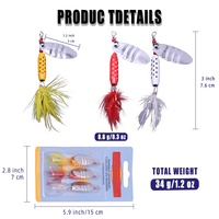 Konkav gerillter Metall-Spinnerköder mit gepunktetem Gewichtskörper, Feder und Drillingshaken – Spinnerbait-Set mit Papierkartenverpackung