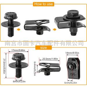 35 pièces Vis de carrosserie, Écrous en U, Serres-câbles, Vis de fixation M6 pour protection inférieure moteur, garde-boue et pare-éclaboussures, Fixations automobiles - Product Image 3