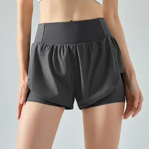 Nieuwe Stijl Dames Zomer Outdoor Jogging 2 In 1 Snelle Droge Rekbare Verborgen Zakken Workout Yoga Shorts