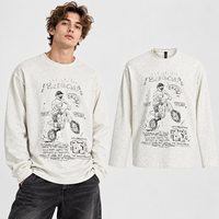 T-shirt à manches longues pour homme avec imprimé graffiti, style hip-hop, motif esquisse, coupe oversize en coton, décontracté, printemps-automne, vente en gros OEM