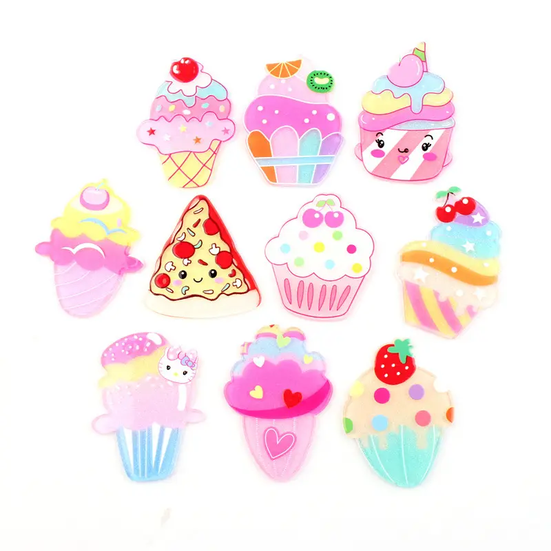 Phim Hoạt Hình Acrylic Cupcake Trái Cây Kem Phẳng Nhựa Cho DIY Thủ Công Sổ Lưu Niệm Tóc Cung Trung Tâm