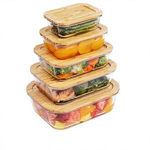 Contenants alimentaires en verre sans plastique Eco Go avec couvercles en bambou durables pour la cuisine - Product Image 1