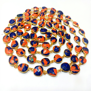 Natural Carnelian lapis <b>Copper</b> Turquoise Free Shape Briolette 10-15mm Bezel Connector <b>Chain</b> - Product Image 1
