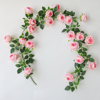 Guirlande de roses rouges artificielles en soie, avec feuilles vertes, pour arche de mariage, toile de fond murale, décoration florale pour fêtes à domicile