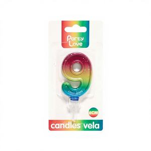 Fête multicolore pour un joyeux anniversaire n° 9 Bougies décoratives en cire de 6,5 cm pour gâteaux d'anniversaire, fêtes, bars, Nouvel An, Pâques, Ramadan - Product Image 1