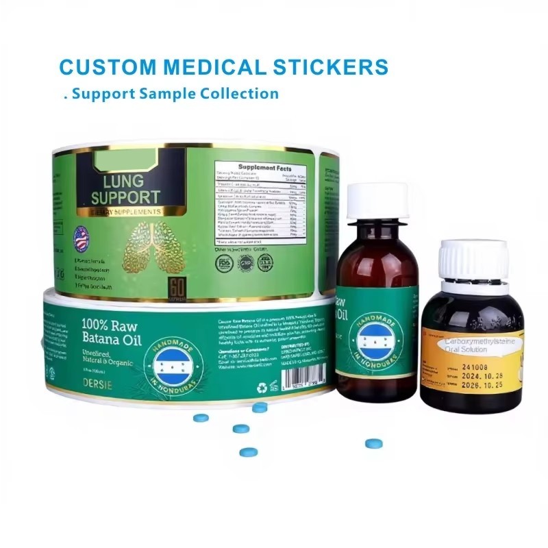 Printed Durable Barcode Pharmaceutical Outer Packaging Labels Medical Cold Stamping UV Embossed Roll Adhesive Labels