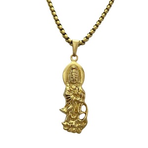 Yunnique Geometric Design Guanyin Pendant Gold Steel Color Themed Charm with <b>Chain</b> Option for Gift Fashion Jewelry - Product Image 5